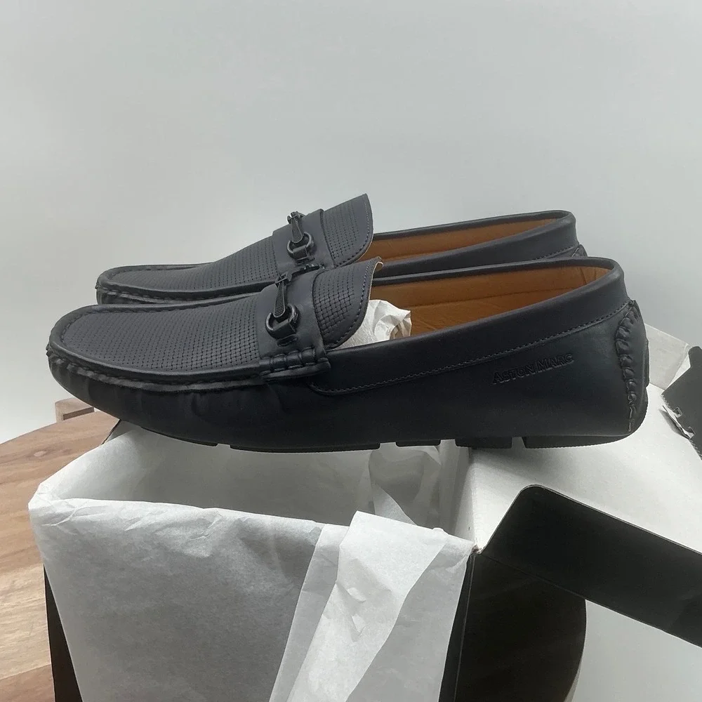 Aston Marc Mens Drive-01 Navy Blue Bit Loafer Driving Shoes H-7023 Size 10.5